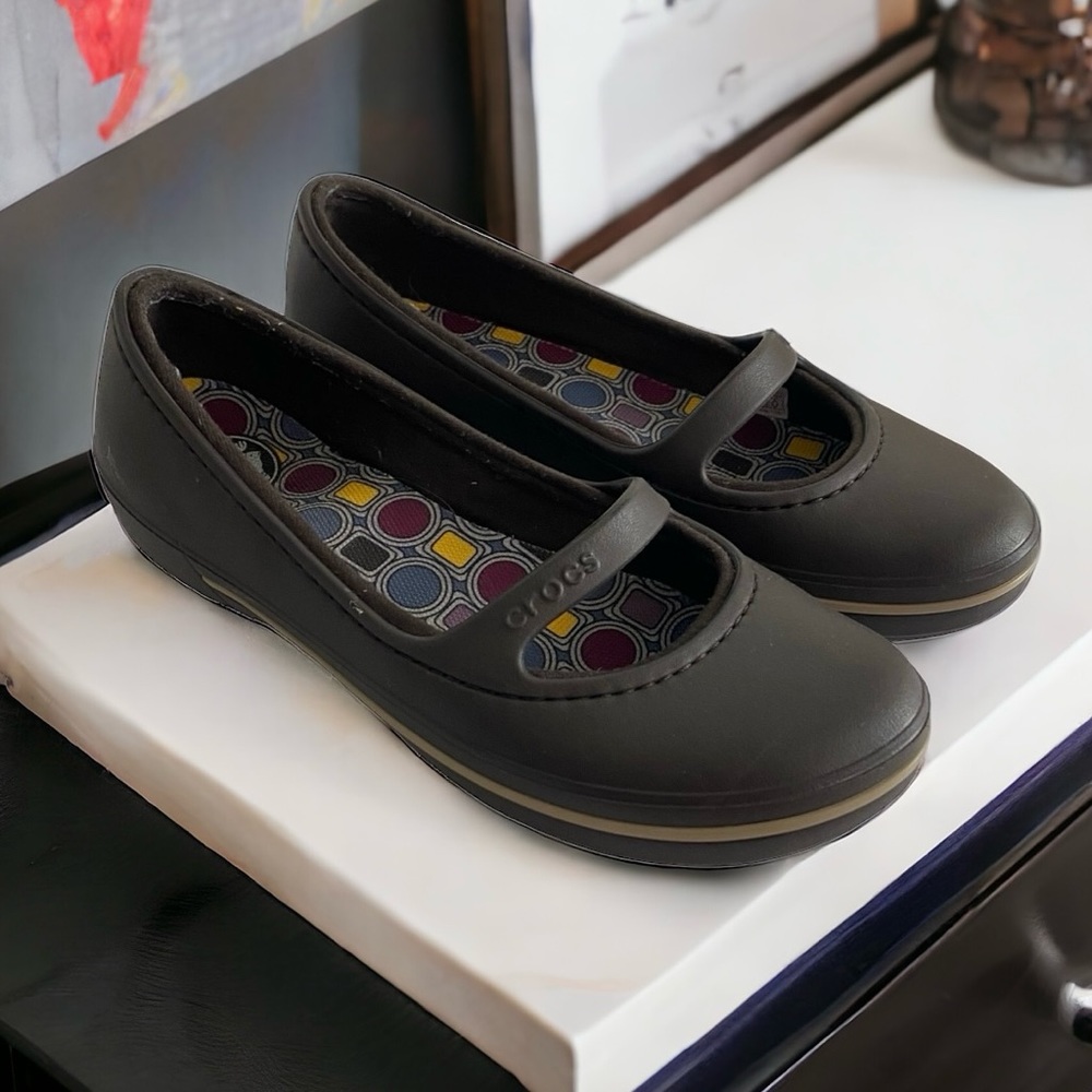 Crocs Crocband Brown Mary Jane Flats Slip On Shoes Women 7 Fabric Lined Comfort